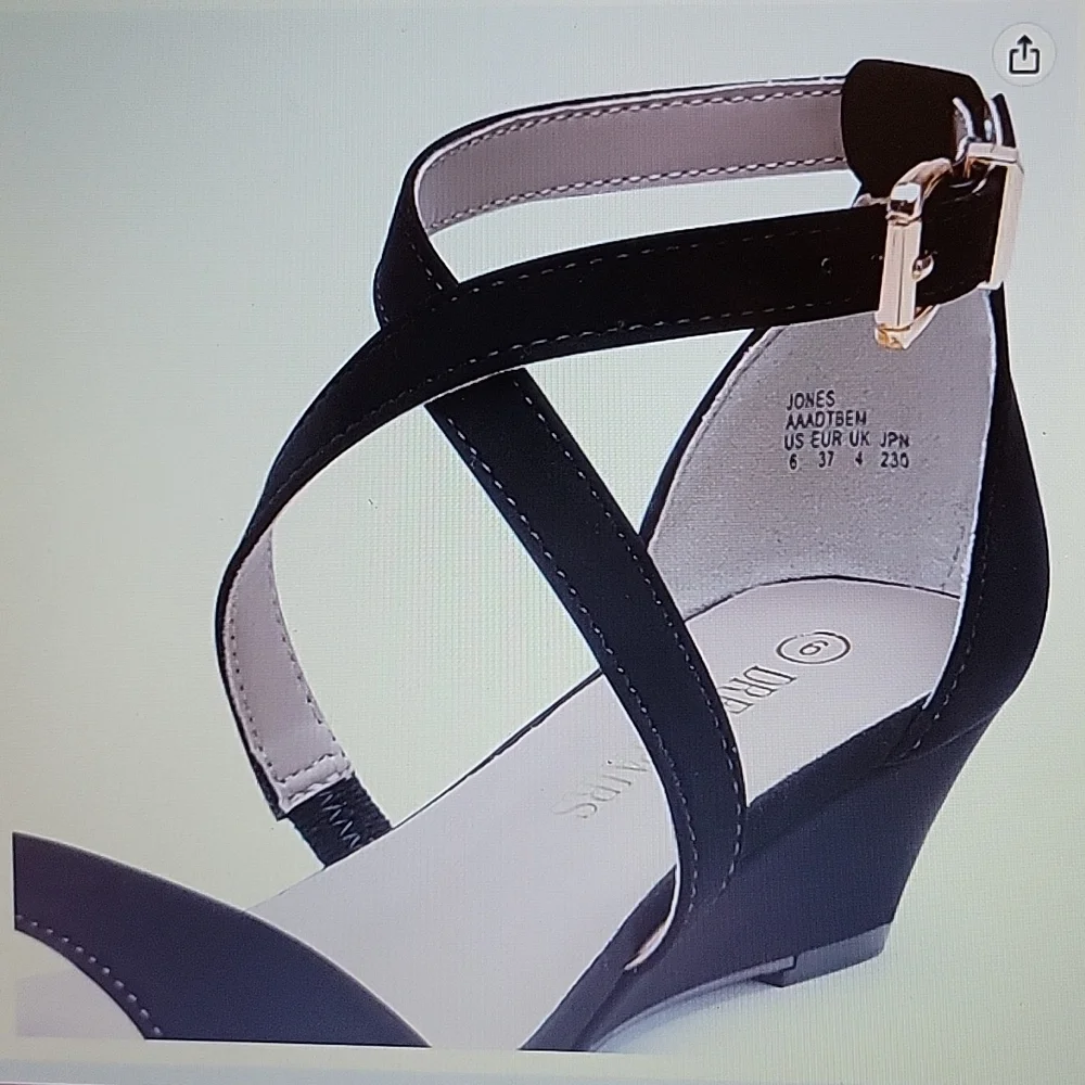DREAM PAIRS black nubuck ankle strap low wedge sandals size 9 New no box